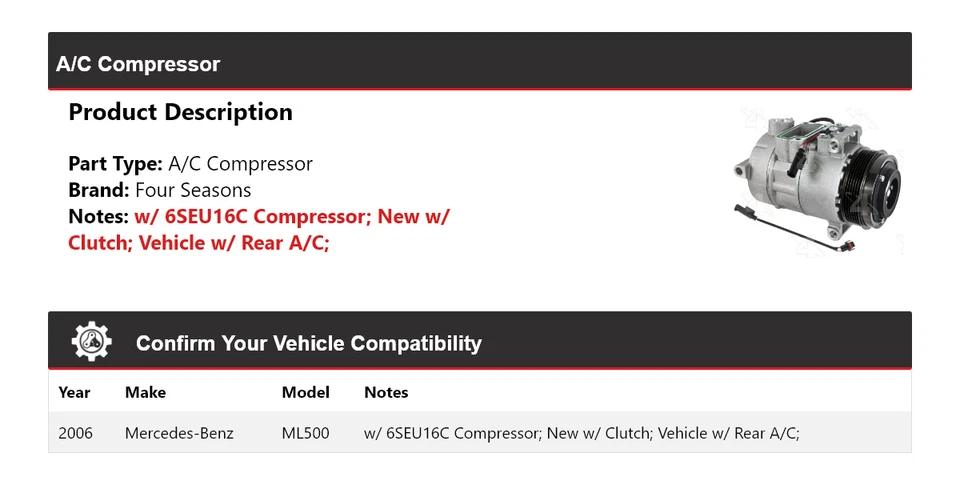 Compresor de aire acondicionado Mercedes-Benz ML500 2006 4 estaciones Foto 2 de 4
