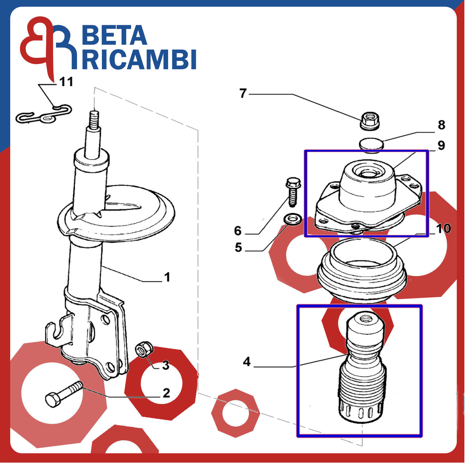 Unigo 390290 Supporto Aortizzatore Anteriore Copleto, Set di 2