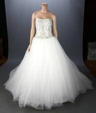 Demetrios White Tulle Crystal Sweetheart Strapless Ball Gown Wedding Dress sz 6