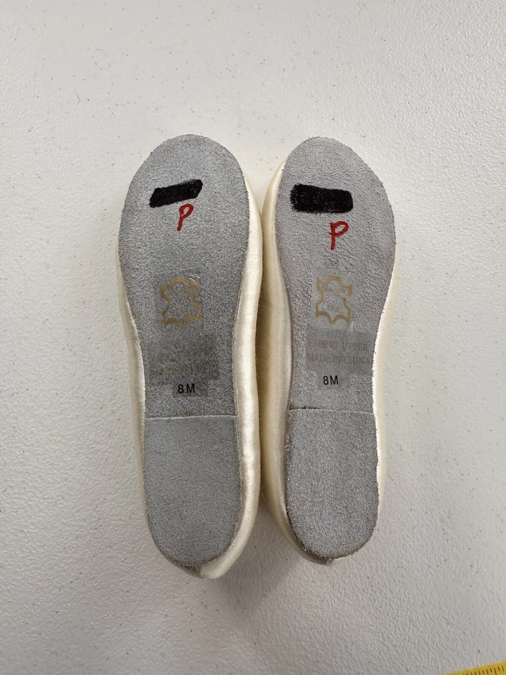 Retoques Flor Dama de honor Ballet Zapatos Blancos Baile Niños Planos Satén Niña a Foto 4 de 4