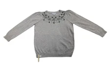 Charter Club Sweater Womens Jewel-Embellished Puff Grey Slate Heather XS   J225