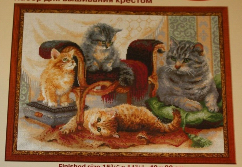 Riolis Cross Stitch Kit Cats Feline Family # 1327 open, re-packaged, no needle