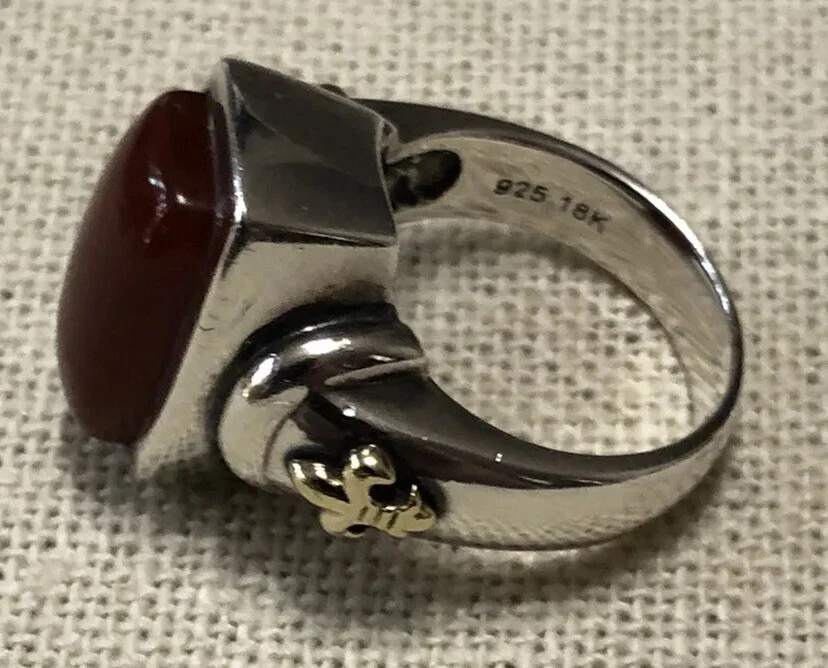 Anillo de cornalina Ann King plata de ley 925 oro 18k flor de lis talla 6,75 Foto 3 de 4
