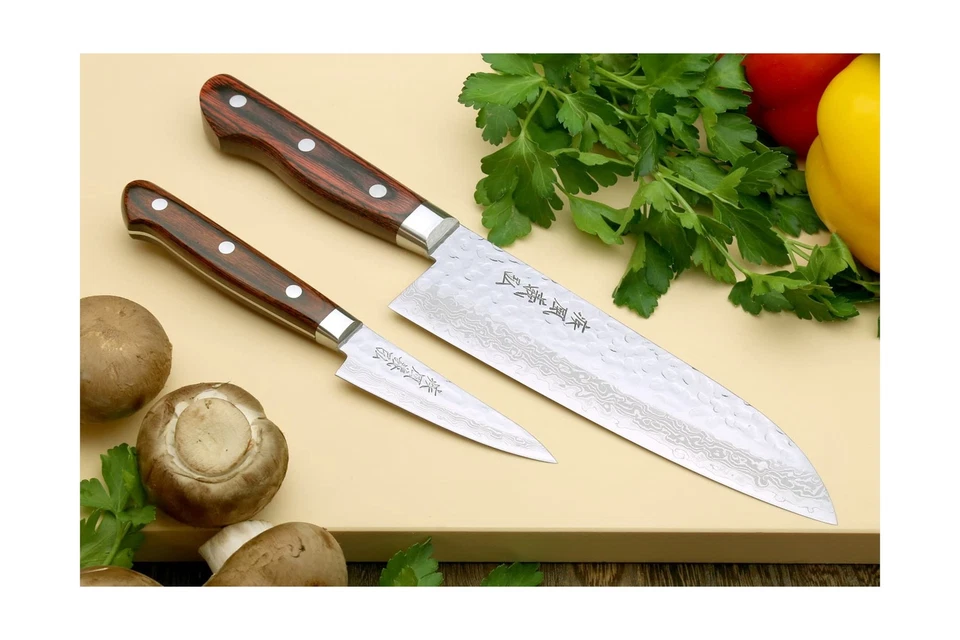 Yoshihiro VG10 16 层锤子大马士革不锈钢日本厨师刀 San... — 第 3/4 张图片