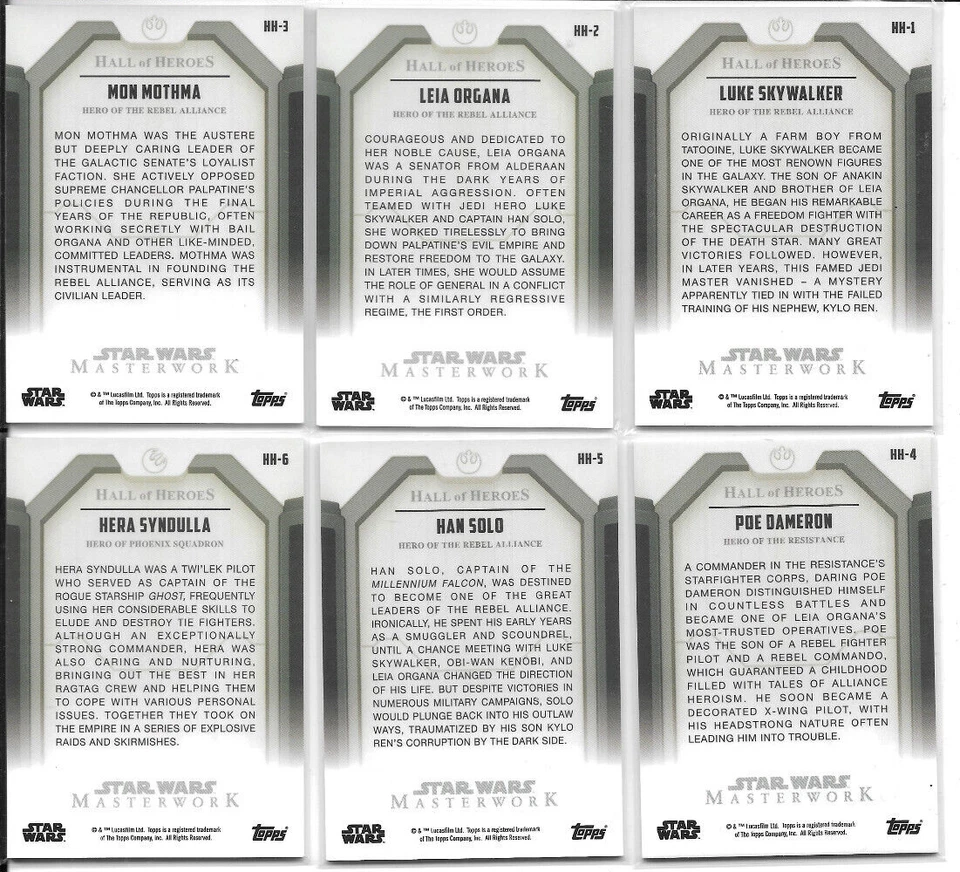 2017 Topps Star Wars Masterwork - Complete 10-card Hall Of Heroes Chase Set NM - Image 2 of 4