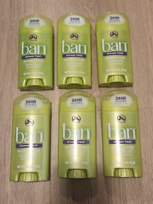 New Ban Shower Fresh Invisible Solid Deodorant 2.6 oz - Pack of 6