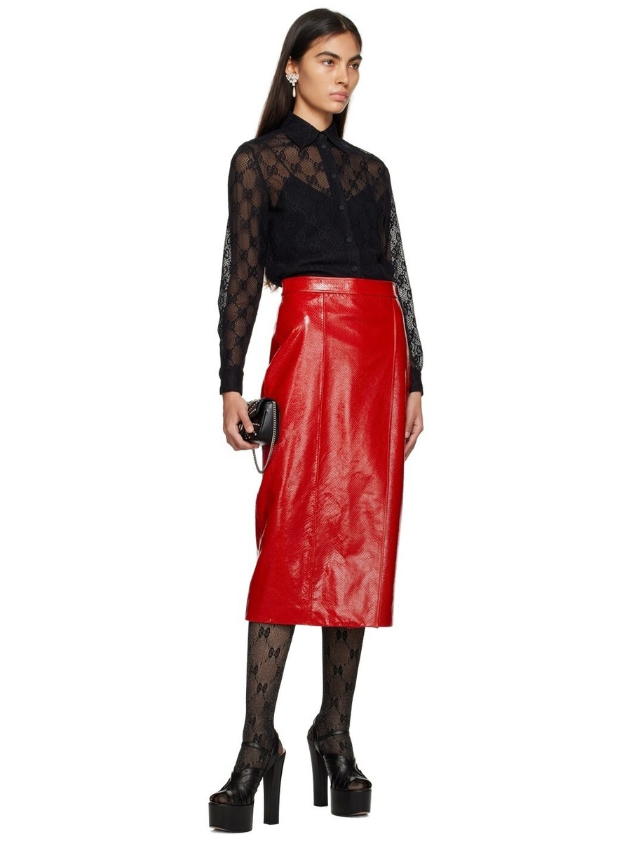 Gucci Python print red leather Midi skirt- With Tags - RRP