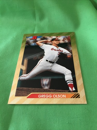 Gregg Olson 1992 Bowman Gold Foil #629, short print card, Baltimore Orioles - Picture 4 of 5