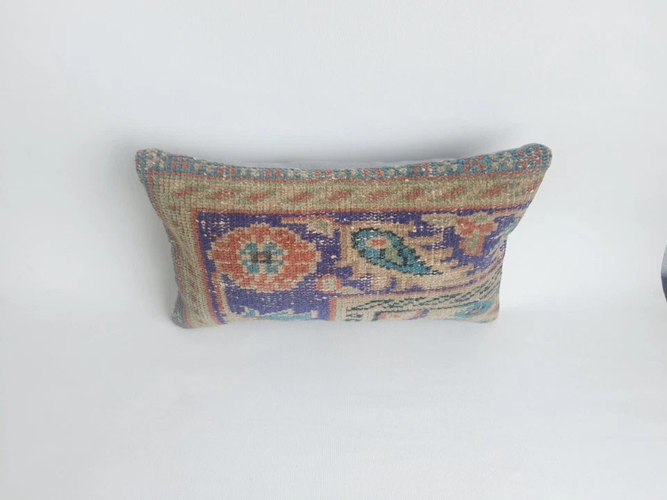 Rug Pillow Cover Turkish Handwoven Oriental Carpet Pillow 12x20 in - Image 3 of 4