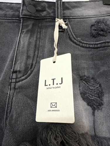 Pantalones cortos de mezclilla L.TJ con dobladillo deshilachado negros lavados XS - Imagen 3 de 9