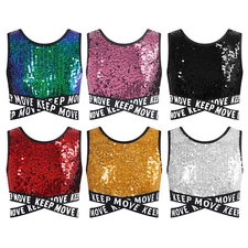 Kids Girl's Vest Party Crop Top Stage Tops Rave Blouse Shiny Vests Festival Bra