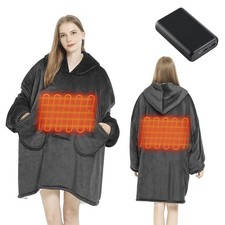 Heated Wearable Blanket Hoodie - with Battery Pack 7.4V - Oversized Electric Bla