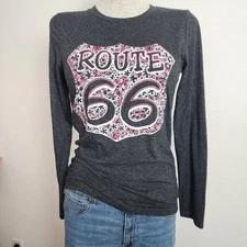 Route 66 Pink Grrafic Print Crew Neck Longsleeve Women's Top Size S