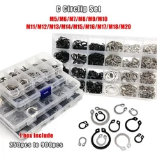 250/900pcs M5-M20 Shaft Bearing Retaining Clip Snap Ring C Type External Circlip