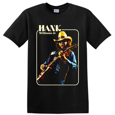 Hank Williams Jr Country Music Guitar T Shirt Cowboy Singer Concert Graphic Tee