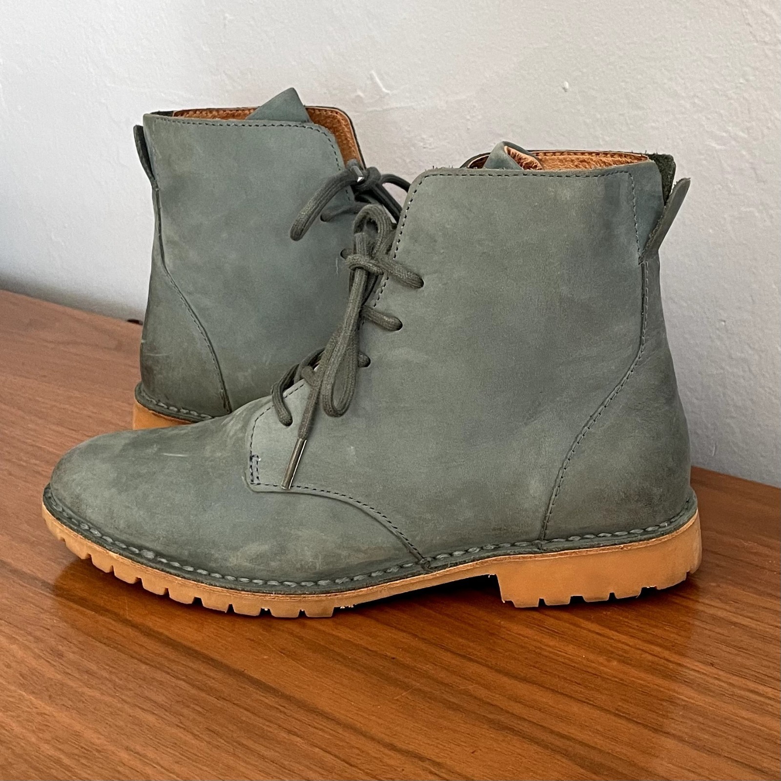 SAOLA Stivaletti Blackstone Kl67 stringati in pelle tacco basso blu suola con lacci tg 40