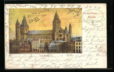 Mainz, Ansichtskarte, Totalansicht des Mainzer Doms 