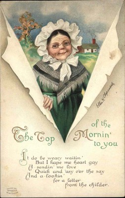 A/s CLAPSADDLE ST PATRICK'S DAY Little Old Irish Lady Antique Postcard
