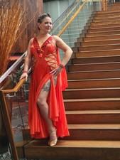 Ballroom Dance Competition Dress Standard Smooth Waltz Tango, M, Red