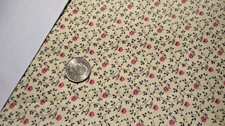 Vintage Cotton Fabric PINK FLORAL ON VINES ON CREAM 1 Yd 15"/44" Wide