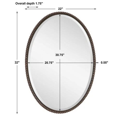 Uttermost 01101 B Bronze Sherise Oval Beveled Mirror With Beaded Frame - Picture 3 of 4