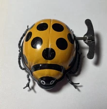 Vintage Tin Wind Up Lady Bug Beetle Toy with Legs Orange & Black Hong Kong