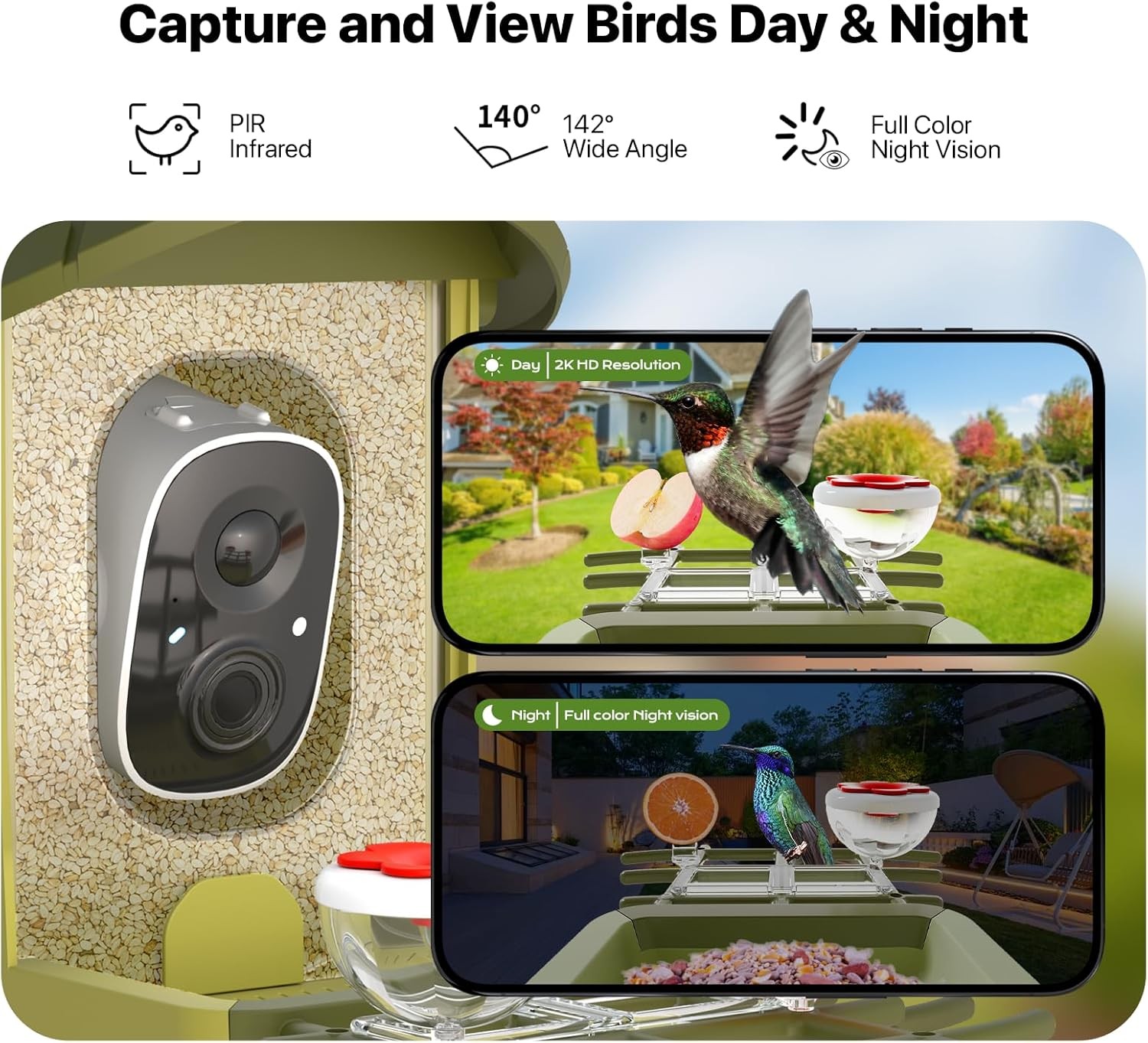 Smart Bird Feeder with Camera, Bird Feeder Camera 2K HD Record Video Live View w