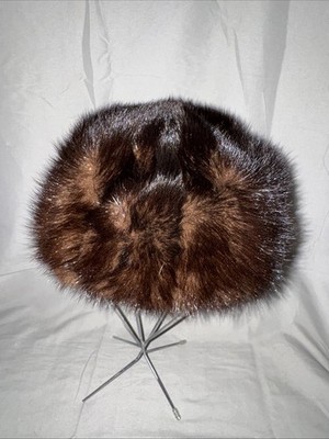 Vintage Brown Fur Hat Genuine Fur Small Size Vintage Fur Hat, Raccoon Fur Hat (B653), Light to Dark Brown  main image 2