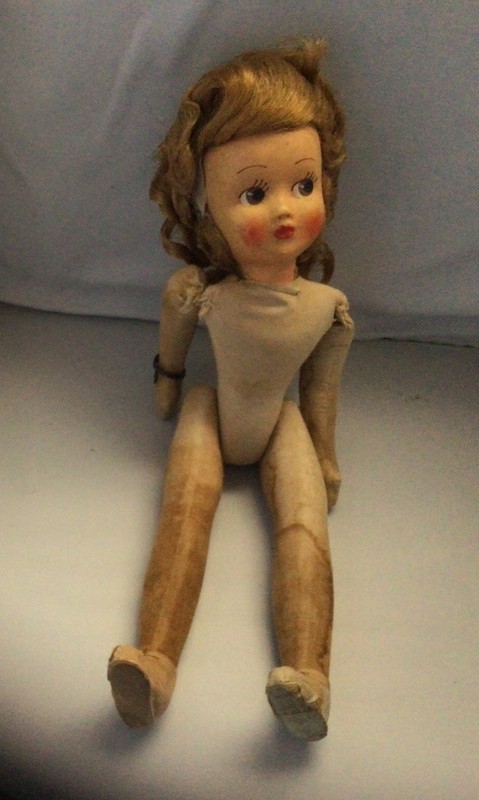 Vintage 16” DOLL, Sawdust Body, Painted Face