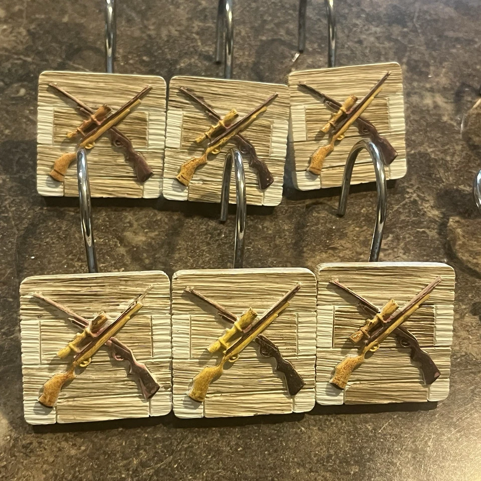 猎人浴帘钩狩猎步枪、枪、鹿、小屋、小屋 (12) — 第 3/4 张图片