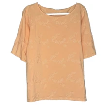 Rafaella Top 1X Shirt Orange Solid Paisley Bell Short Sleeve Scoop Neck Stretch