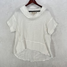 Bad Little Country Girl Shirt Womens Sm White Linen Cowl Neck Lagenlook Italy