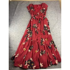 Free People All I Got Floral Butterfly Tiered Maxi Dress Red Boho V-Neck Women S