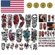 77 Sheets Skull Flower Realistic Temporary Tattoos For Women Men Adult, Large...