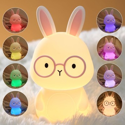 Bunny Night Light for Kids, Soft Silicone Nursery Lamp, 7Color Glow, 3Level D...