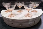 Set Of 5 Vintage Pink Etched Floral Depression Sherbet Dessert, Champagne Coupes