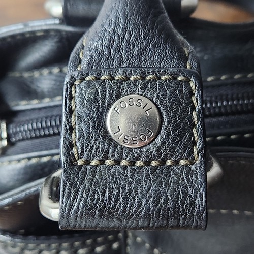 Vintage Fossil Black Leather Multi-Pocket Shoulder Bag Y2K Satchel Top Stitch, $59.85 - Photo 16
