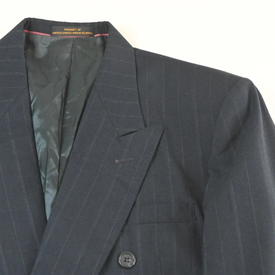 De Colección EE. UU. Doble Pecho 42R Azul Marino Rayas Lana Hombres Blazer Traje Chaqueta Abrigo Deportivo Foto 2 de 4