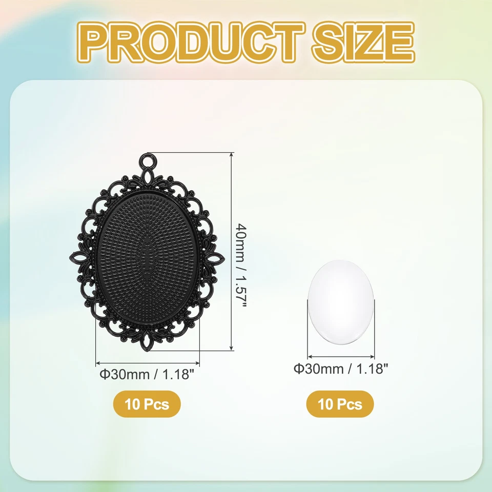 Kit de 10 piezas para hacer colgantes Kit de bandeja colgante ovalada de 30 mm, negro Foto 2 de 4