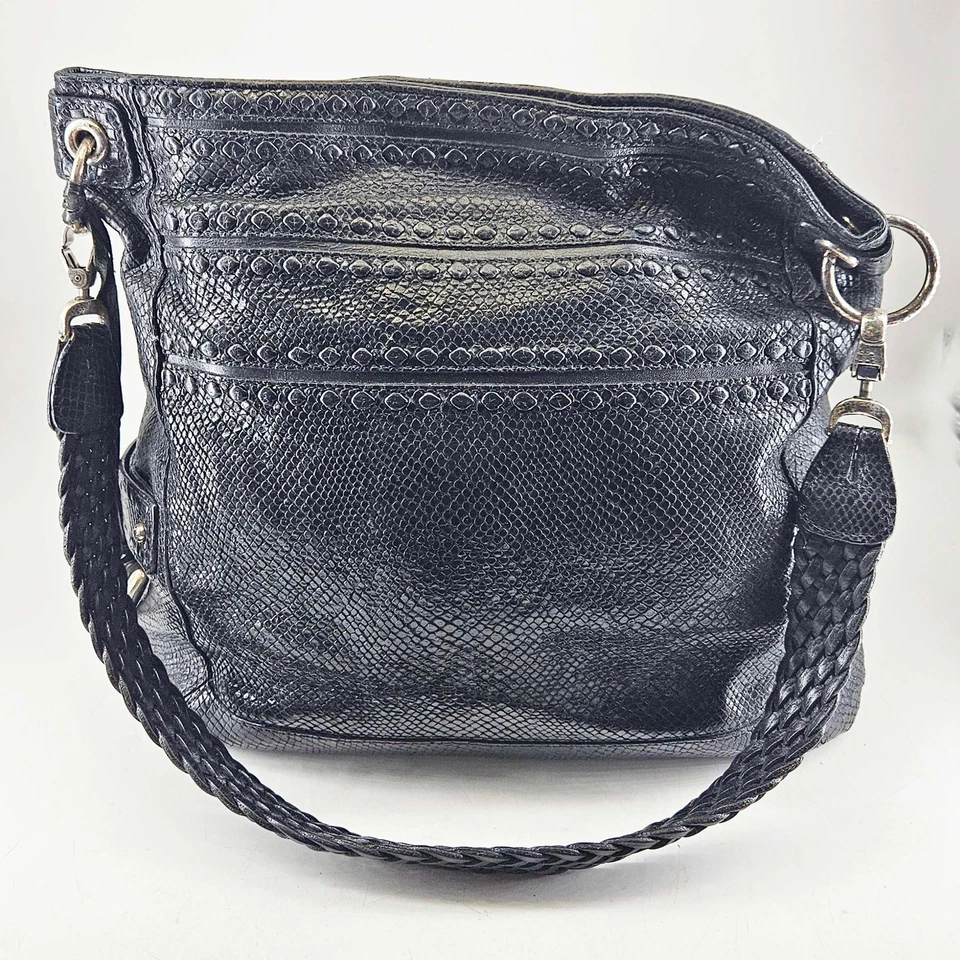 Brighton Serpiente Cuero Repujado Hobo Bolso Monedero Negro con Caja y Bolsa para el Polvo Foto 2 de 4