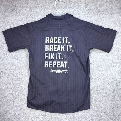 Mac Tools Mechanic Button Up Shirt Sz L Pockets ''Race It Break it Fix It Repeat''