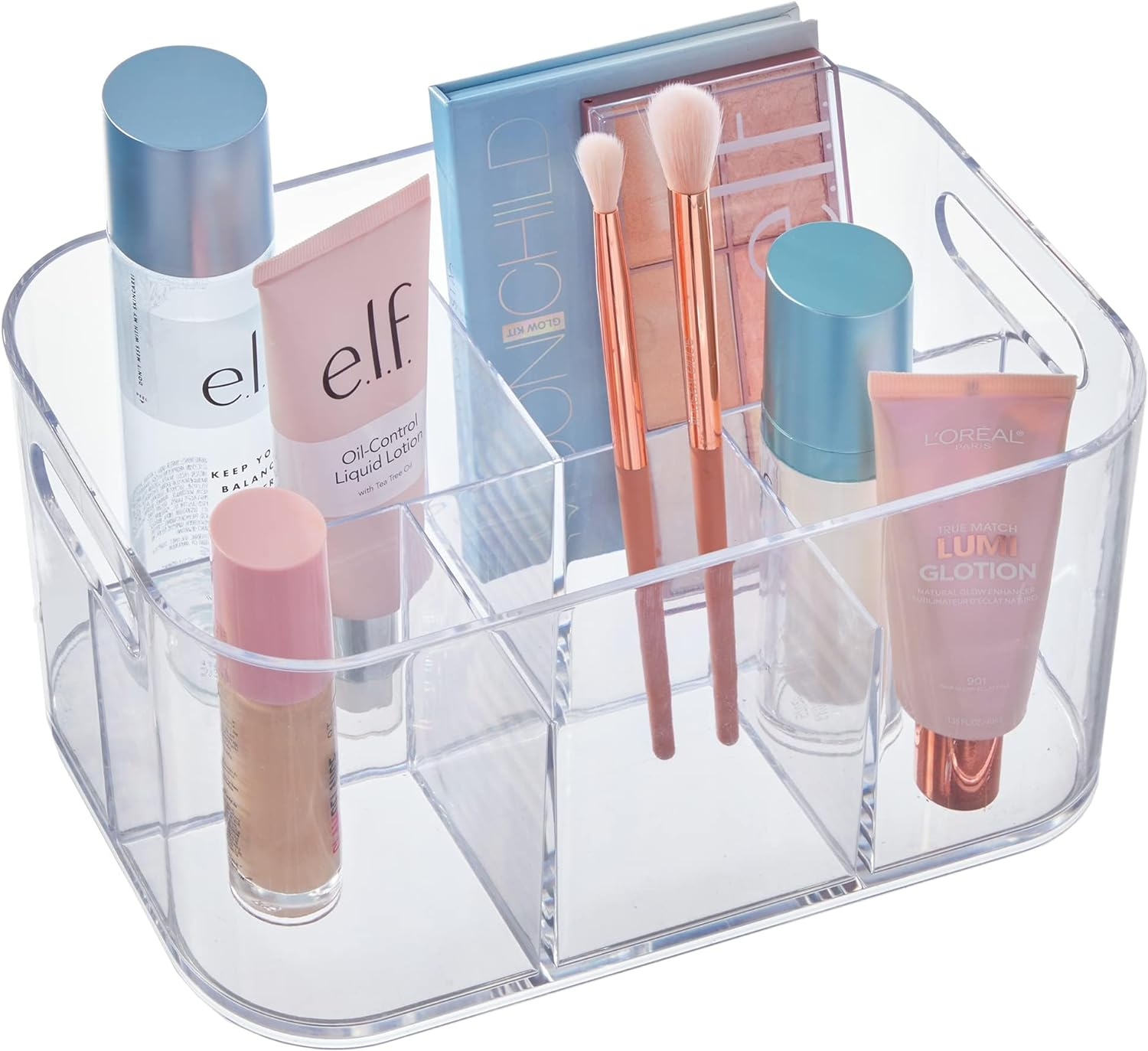 Bliss 5-Compartment Plastic Cosmetics Storage Organizer | Clear | Rectangular Di