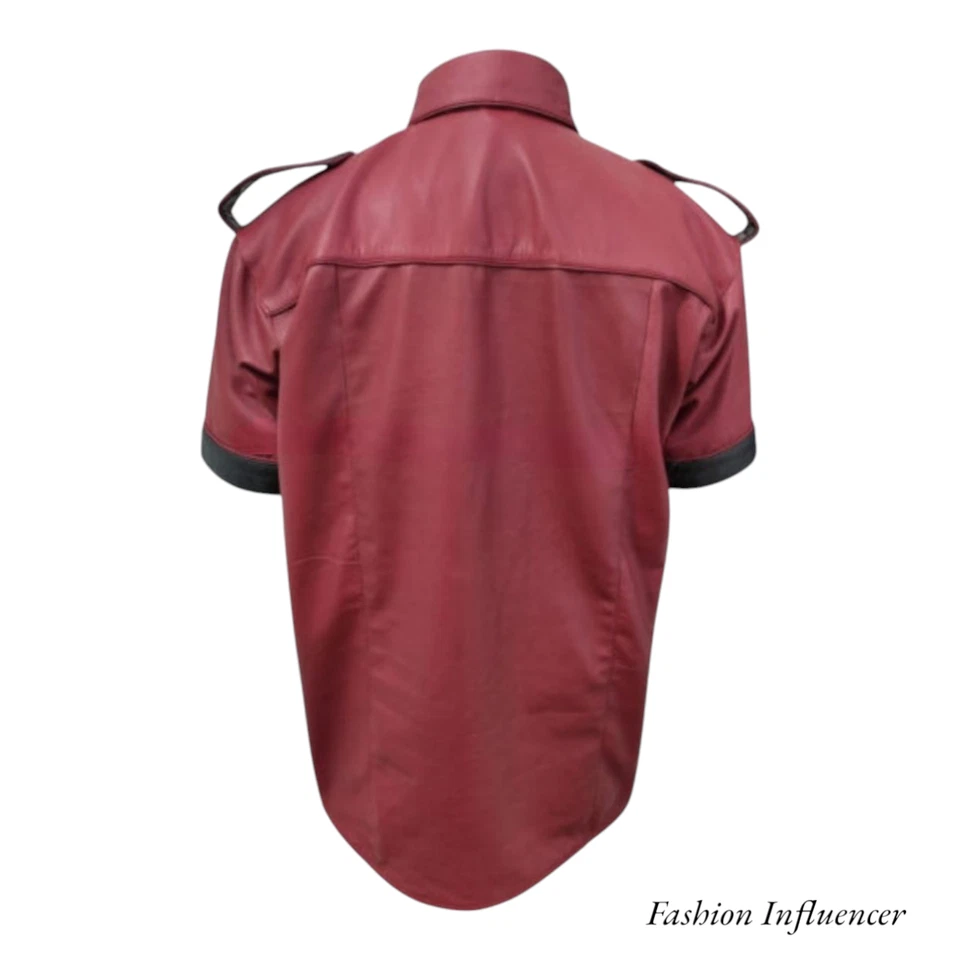 Uniforme de policía de cuero de oveja 100 % real para hombre uniforme militar gay ropa de club Foto 3 de 4