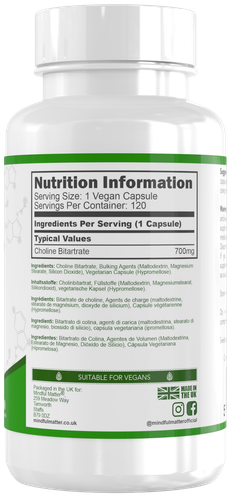 Bitartrate Choline | 120 Gelules 700mg | Sante cerveau du foie | Fabrique eu UK - Imagen 15 de 18