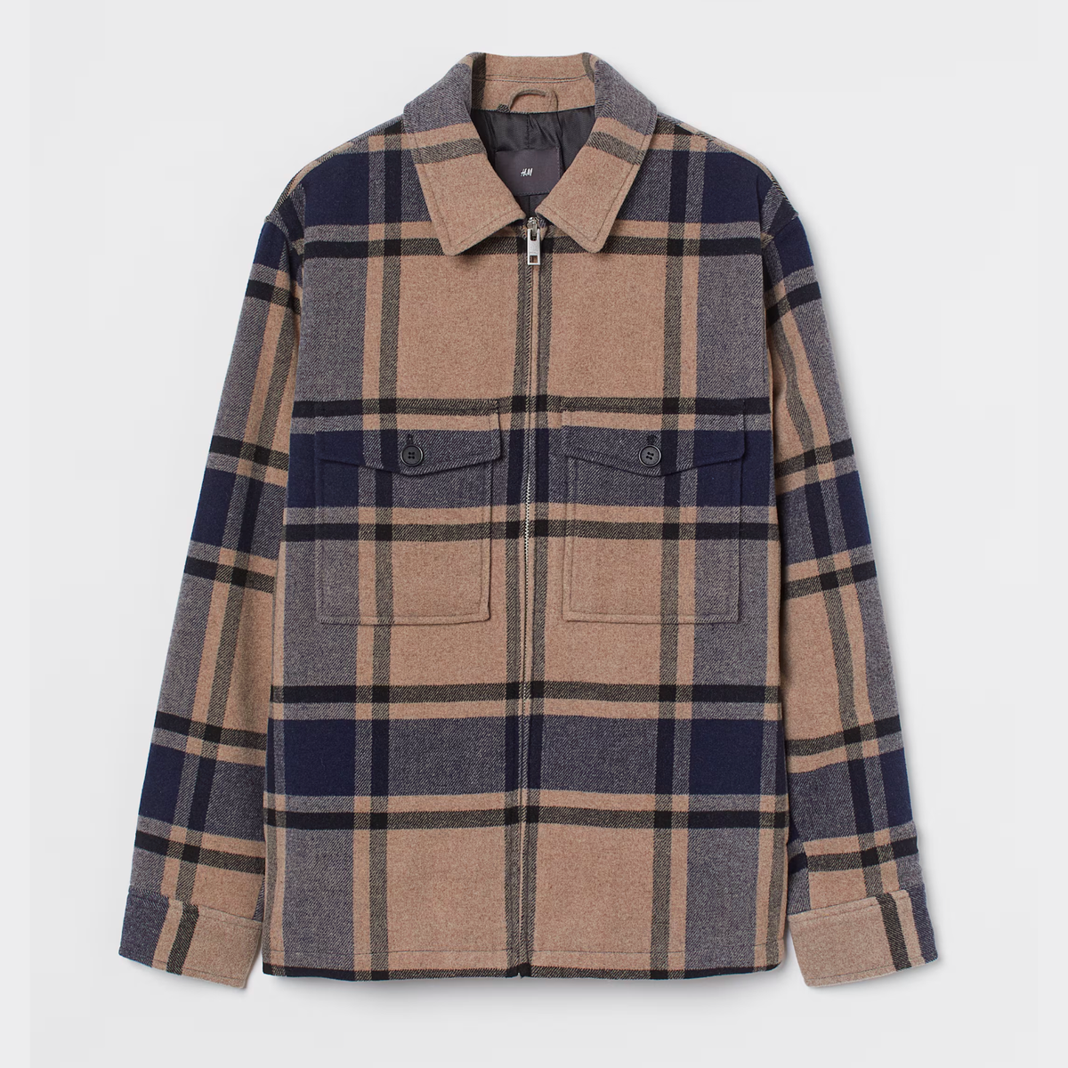 H&M Men's Wood Blend Shacket Shirt Jacket Size M Medium Beige Blue