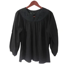 Grade Gather Black Crochet Knit Top Goth Victorian Witchy Emo Pleat Flare Large