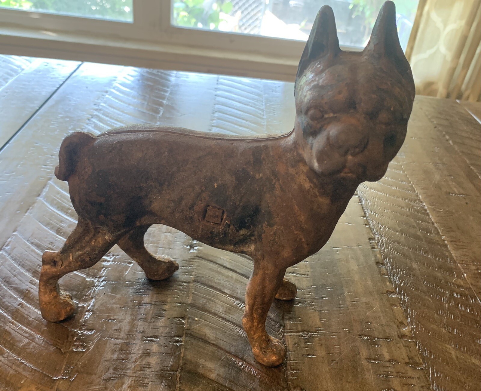 Antique Cast Iron Square Nut Bulldog Boston Terrier Door Stop 1920s