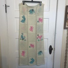Vintage Hand Crocheted Baby Infant Blanket Animals Neutral Yarn