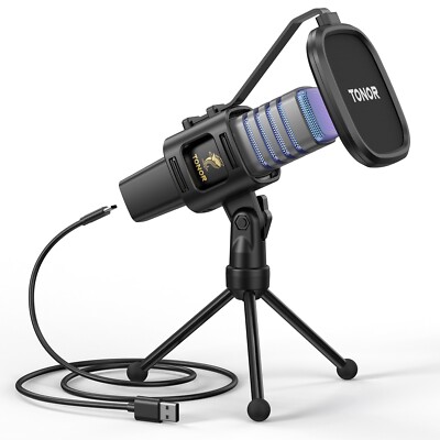 TONOR RGB USB Microphone, Cardioid Condenser Computer PC Mic with Tripod Stand