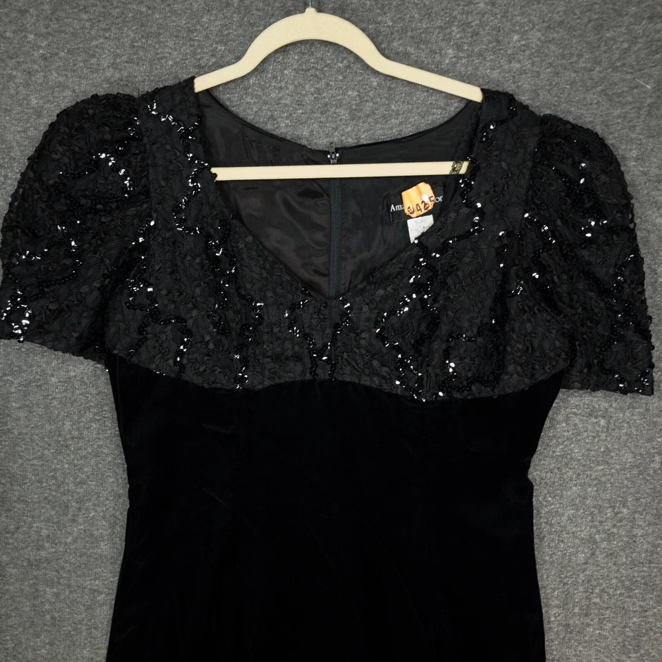 Vestido corto vintage Amanda Taylor terciopelo negro lentejuelas mangas hinchadas para mujer 12 Foto 2 de 4